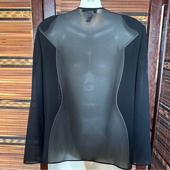 Adrianna Papell Evening Essentials Vintage Black‎ Sheer Beaded Sequin Jacket Top - Picture 2 of 10